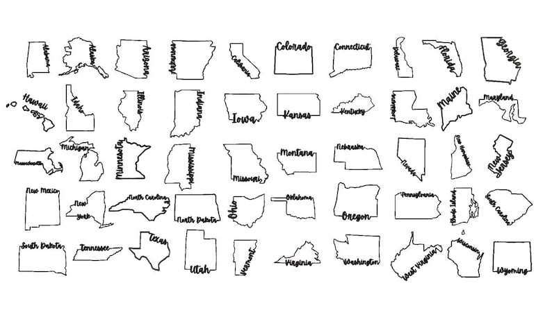 State Name Machine Embroidery Bundle | 50 Separate Designs, 4 Sizes Each