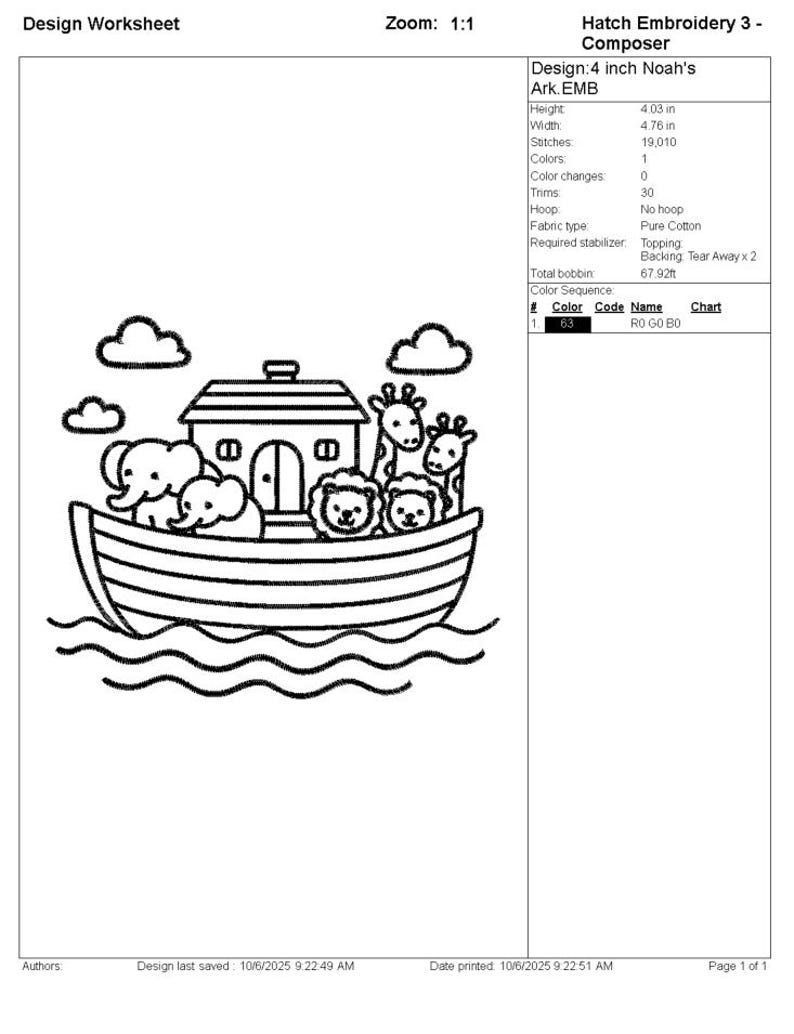 Noah's Ark Outline Embroidery Design | Machine Embroidery Download | 5 ...