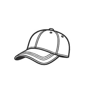 May include: A baseball cap with a curved peak, featuring a white design with black outlines. The cap has a rounded crown with a button on top and vertical lines. This hat is a classic accessory.