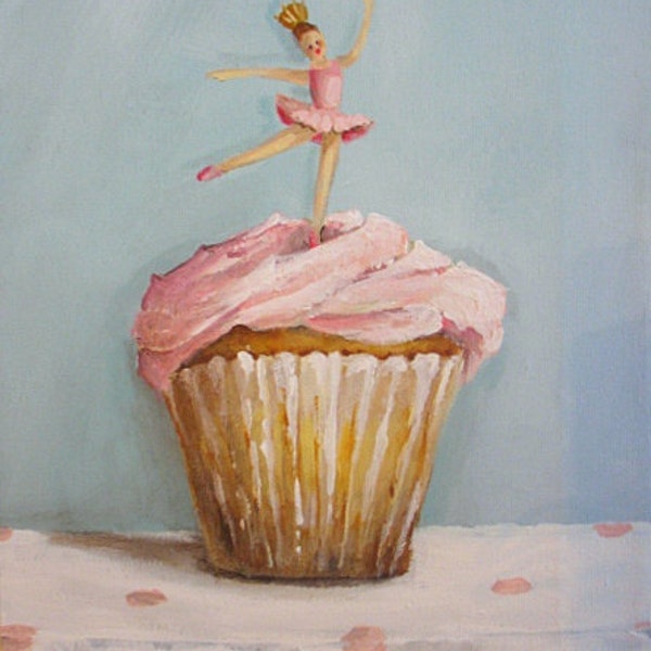 Ballerina Cupcake painting  original ballet dessert nursery art TREASURY item