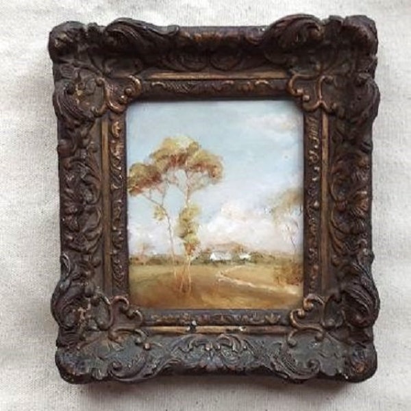 pastoral landscape painting original oil ooak in antique ornate frame art NOT a print Coming Home