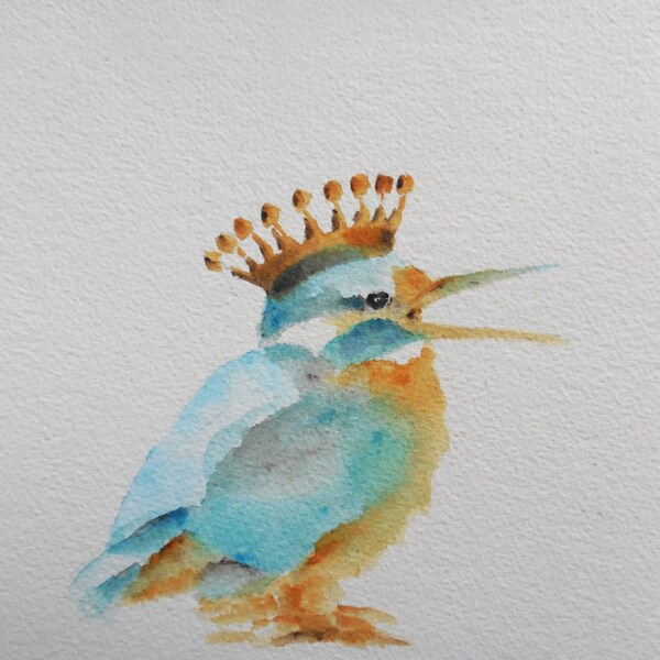 Kingfisher Bird painting original watercolor Crown nursery art