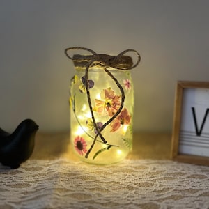 Lighted Pressed Flower Jar-Mantel or Centerpiece Decor
