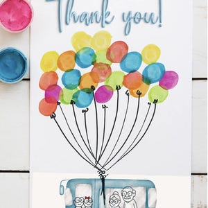 Druckbare Dankeskarte für Großeltern | DIY-Fingerabdruck-Ballonkarte von Kindern | Digitaler Download | Herzliches Familiengeschenk | Oma Opa
