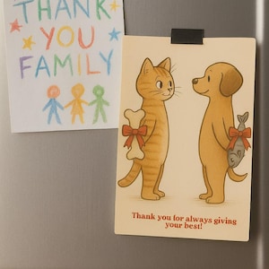 Carte de remerciement imprimable | Illustration de chat et chien mignons | Téléchargement numérique pour collègues, amis et famille | Cadeau d'appréciation | Carte instantanée