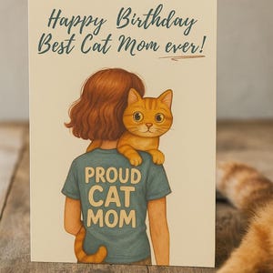 Carte d'anniversaire « Maman Chat » à imprimer | Carte numérique amusante pour les amoureux des chats | Cadeau pour une maman fière | Carte d'anniversaire du chat | Téléchargement instantané