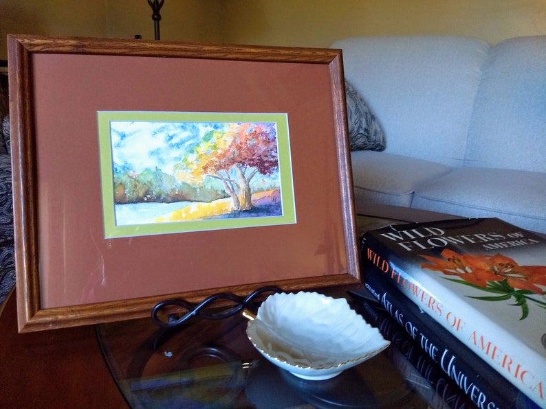 Original Watercolor Painting Autumn at the Stream