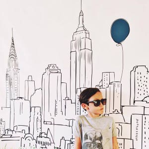 New York City skyline, vinyl photo backdrop, hand illustrated, custom for birthday, wedding, holiday card, etc.