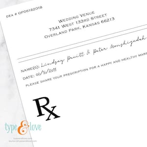 Prescription for Happy Marriage, Unique Guestbook Idea, Custom Note Pad ...