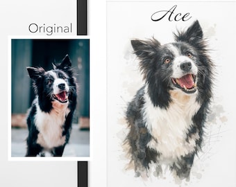 Custom Watercolor Pet Portrait, Personalized Dog or Cat Memorial Art