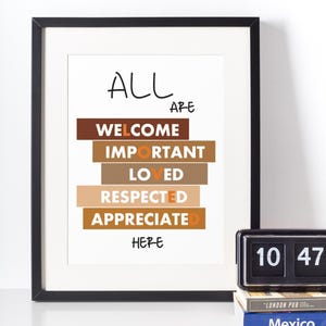 Diversity Inclusion Classroom Decor All Are Welcome Inspirational Wall Art for Teachers Positive Affirmation Poster for School Counselor