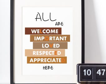 All Are Welcome Classroom Poster: Diversity Inclusion Wall Art