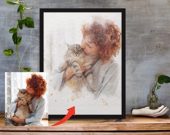 Custom Pet Portrait, Watercolor Style, Pet Memorial Gift