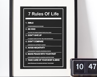 7 Rules of Life Poster: Motivational Affirmation Art (Digital Download)