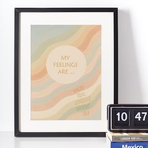 Póster de concienciación sobre salud mental &quot;Mis sentimientos son válidos&quot;, arte de pared para oficina de terapeuta, impresión de expresión emocional para decoración de aulas de consejería.