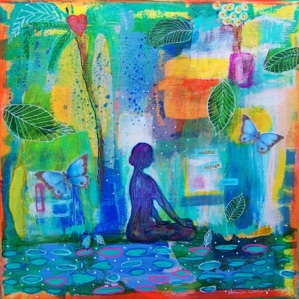 Soulful Voyage meditation mixed media original painting