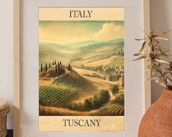 Vintage Tuscany Italy Travel Poster - Scenic Countryside Art Print