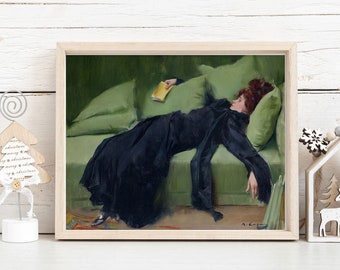 ダンス後の退廃的な若い女性の油絵キャンバスプリント、静物画の女性