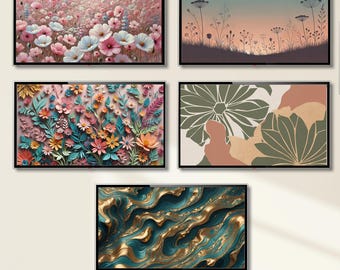 Frame TV Colorful Spring Art Set of 5 | Textured Art for Frame TV Digital Download Bundle | Pastel Floral & Citrus Abstract Tv Art