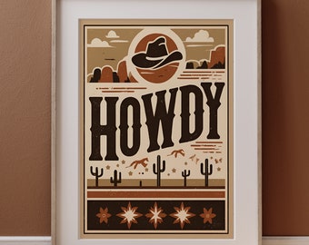 Howdy Typography Art Print, Western Decor, Southwestern Wall Art