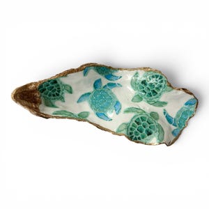 Large Sea Turtle Decorative Oyster Shell | 10" Resin-Coated Coastal Decor | Jewelry Dish | Ring Holder | Beach House Accent | Handcrafted