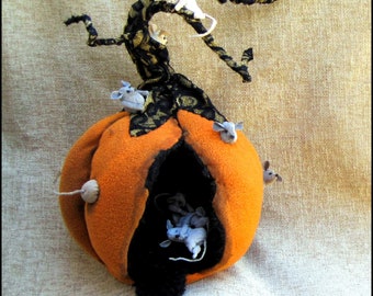 Fabric Large Pumpkin with Fabric Mouse Family