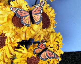 Fabric Flower, Sunflowers, Primitive Pattern, Cloth Flower Pattern, Sunflower, Butterfly,