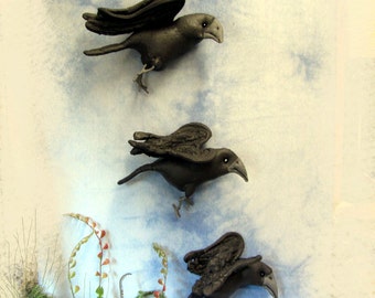 Crow Pattern, Primitive Crows, Wall Hanging, Soft Sculpture, Crow Doll, Crow