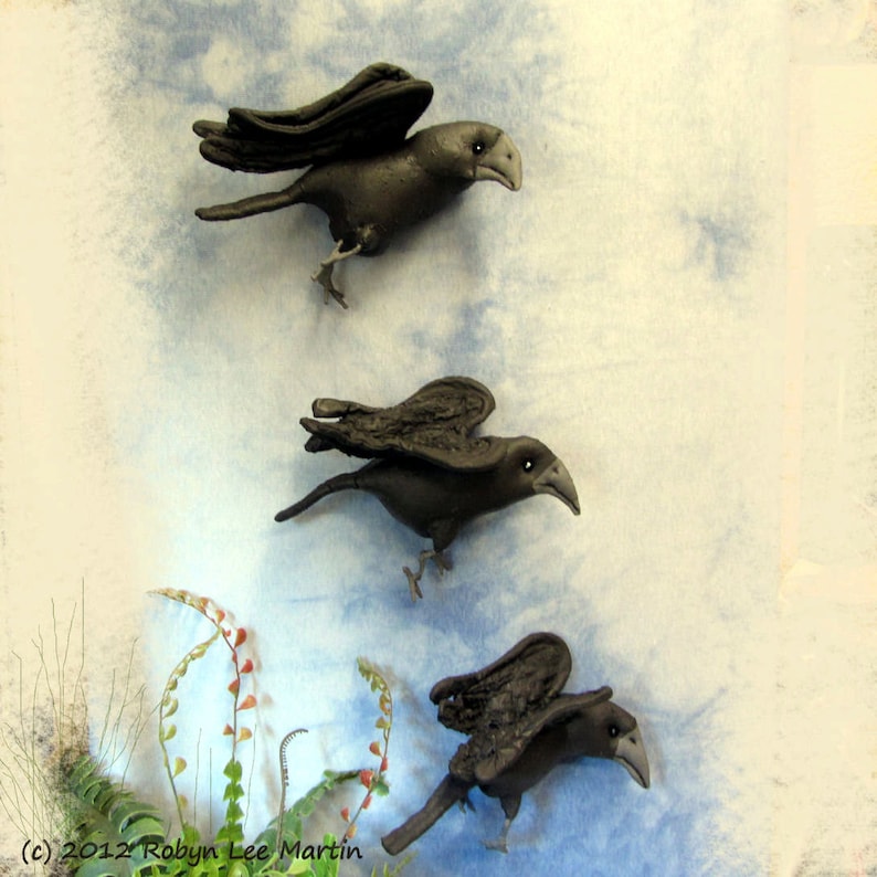 Crow Pattern, Primitive Crows, Wall Hanging, Soft Sculpture, Crow Doll, Crow image 1