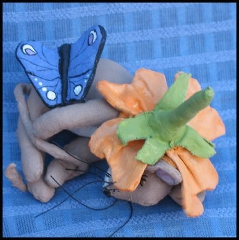 Primitive Mouse Pattern, Butterfly, Soft Sculpture Mouse Doll image 5