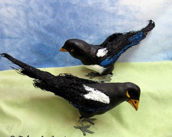 Soft Sculpture Magpie Bird Pair