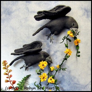 Crow Pattern, Primitive Crows, Wall Hanging, Soft Sculpture, Crow Doll, Crow