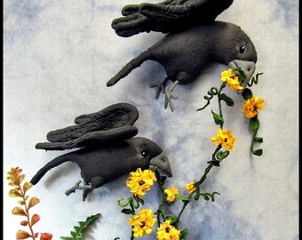 Crow Soft Sculpture Pattern: Primitive Crows In Flight (PDF Pattern)