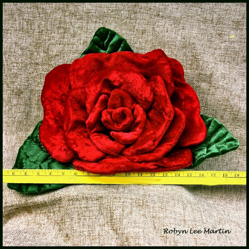 Large Velour Rose Pillow • Handmade Fabric Flower Cushion • Red Plush ...