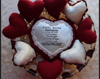 Fabric Heart Bowl Filler with Angel Kisses Verse Handmade