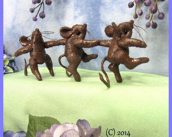 Primitive, Soft Sculpture Dancing Mice, Faux Chocolate Mice