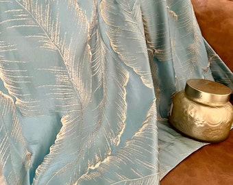 Modern Luxury blue green jacquard boho leaves curtains for living room or bedroom, high quality window panel 1 PCS