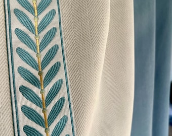 High-end luxury elegant thick beige blue blackout curtains for living room or bedroom, custom window drape for 1 PCS