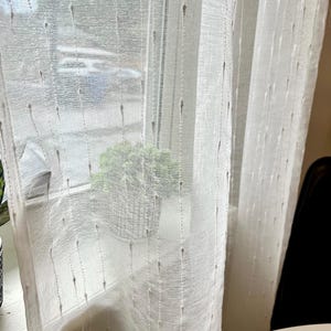 Sheer white linen tulle, stripe embroidered curtains for kitchen or dining or living room, custom high quality window drapes panel 1 PCS