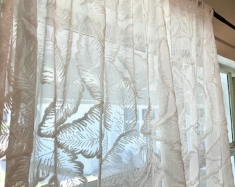 White sheer tulle curtains for living room or bedroom, custom high quality window drapes panels with 3d leaves pattern 1 PCS
