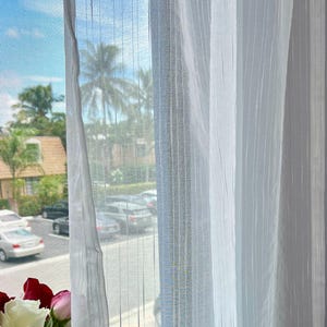 White linen American striped tulle, sheer curtains for kitchen or dining, high quality translucent voile drapes window decor 1 PCS