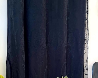 Blackout Double layer Black Lace Vintage Curtain, Romantic Gothic Victorian Halloween custom window panels for Living Room, Bedroom 1 PCS
