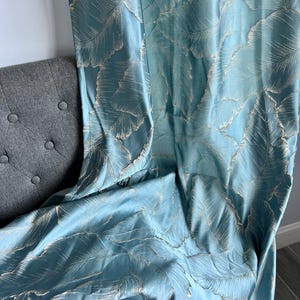 Luxury blue modern jacquard boho curtains for living room or bedroom, high quality window drape panels with embroidered golden leaves 1 PCS