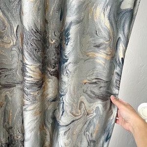 Luxury Modern Grey blue gold abstraction jacquard blackout curtains for living room or bedroom, high quality window panel 1 PCS