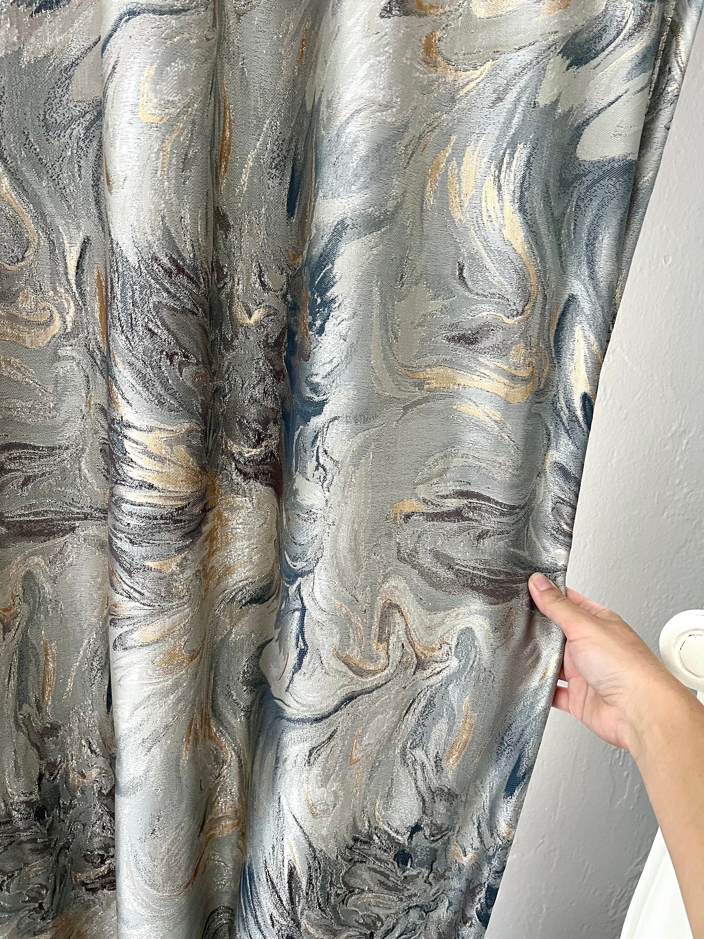 Luxury Modern Grey blue gold abstraction jacquard blackout curtains for living room or bedroom, high quality window panel 1 PCS