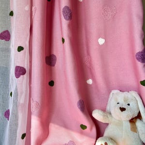 Pink kids room cartoon curtains with love hearts, romantic curtains for princess girl room, Korean embroidered children curtains, 1 PCS