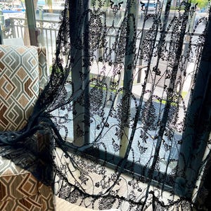 Black Lace Sheer Romantic window drape, Gothic Victorian Tulle Curtains for Living Room, Kitchen, Halloween window decor 1 PCS