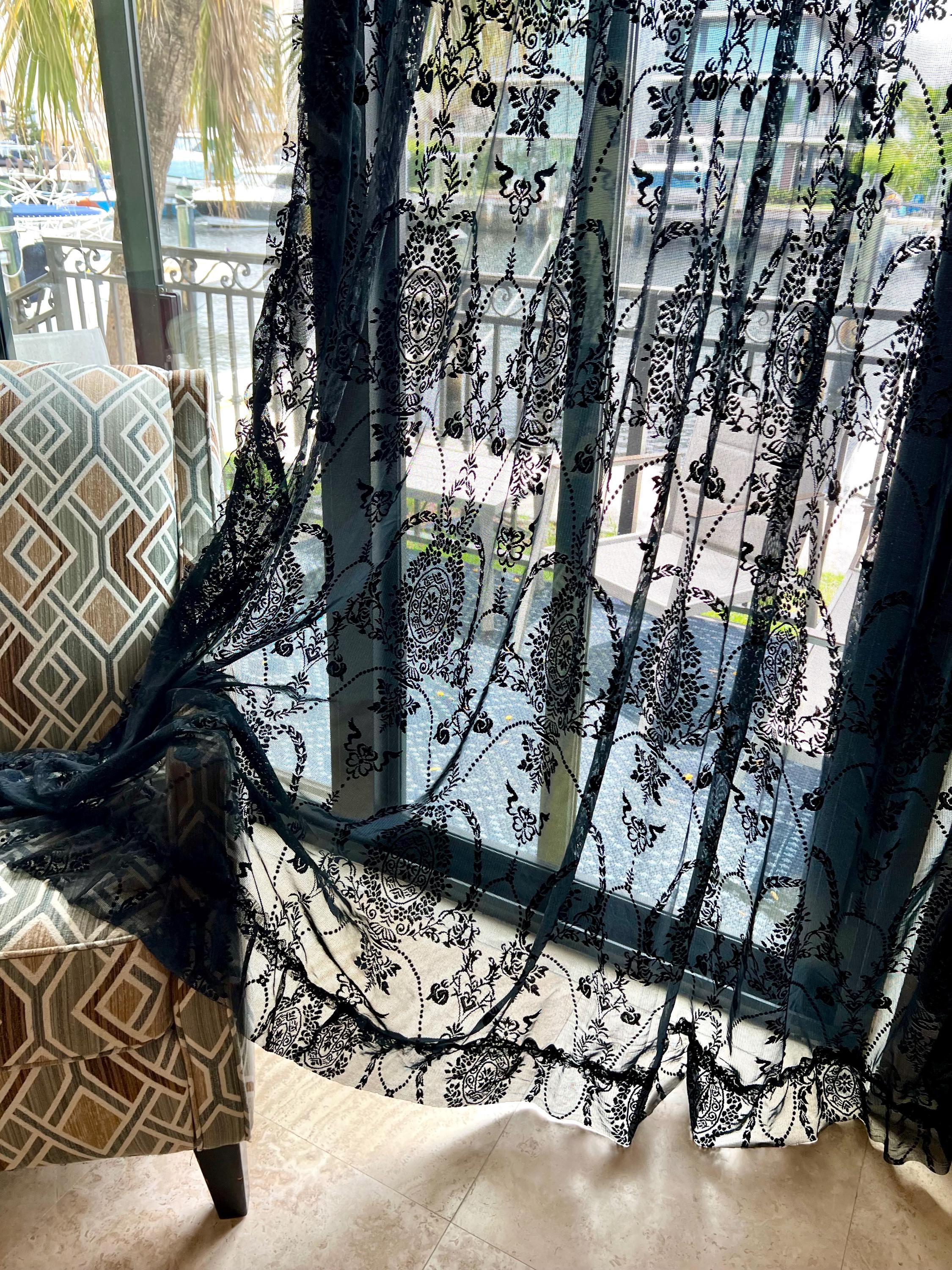 Black Lace Sheer Romantic Window Drape Gothic Victorian Tulle Curtains for Living Room Kitchen Halloween Window Decor 1 PCS Etsy