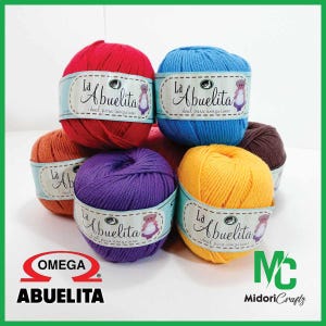 May include: Assortment of colorful yarn balls labeled "La Abuelita" with the text "ideal para amigurumis".