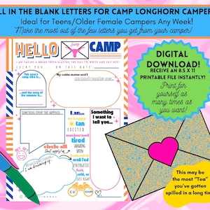 Carta para campamento de verano: completa el espacio en blanco Camp Longhorn Ideal para preadolescentes y adolescentes ¡En cualquier momento en el campamento!